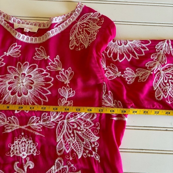 Solitaire Anthropologie Women's Pink Floral Embroidered Scoop Neck Blouse Size L - Picture 9 of 10